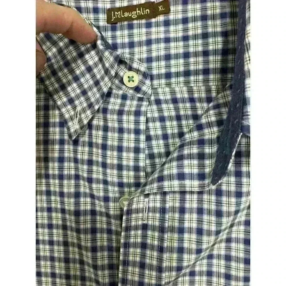 J‎ Mclaughlin XL Long Sleeve Button Up Shirt Flip Cuff Tartan Plaid 100% Cotton - Picture 4 of 12